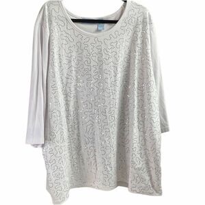 Liz & Me Sport 3X 26/28W White Sequin Embellished Top Plus Size Casual Chic